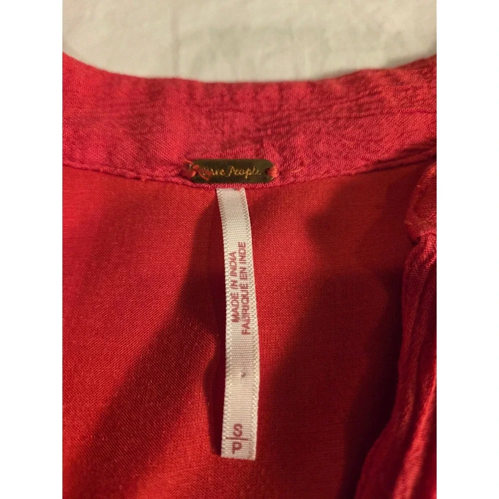 Free People Mia Embroidered Gauze Mini Dress Long Sleeve Boho, Size S, Red